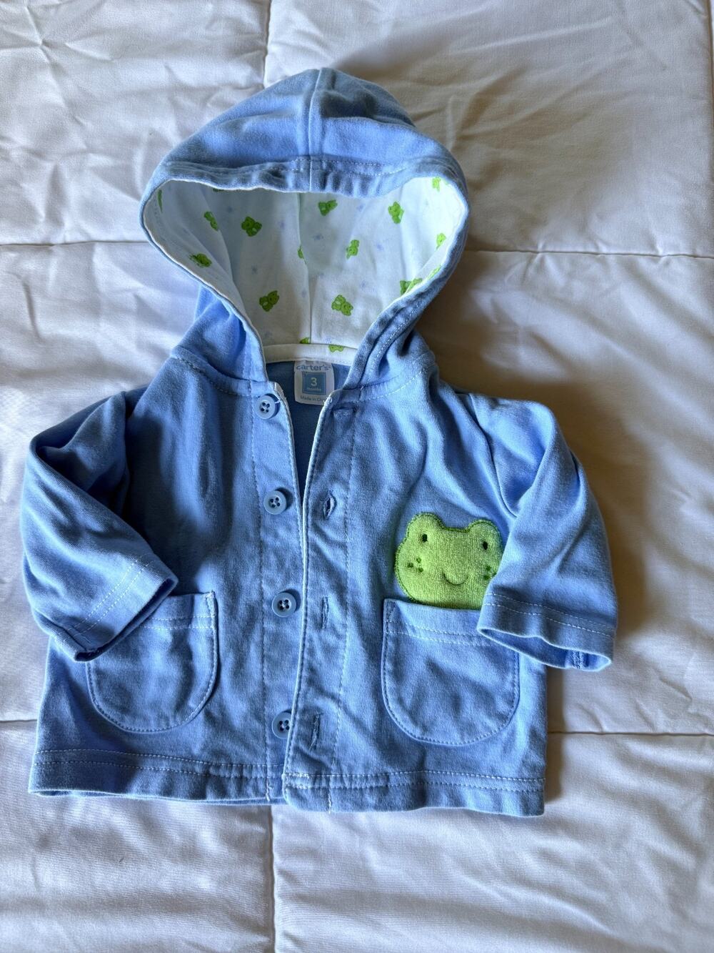 Carter’s Baby 3M Blue Hooded Jacket Frog Pocket Cotton Vintage Style